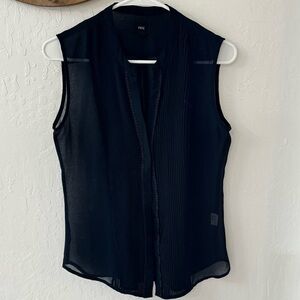 Fate Navy Blue Pleated Button Down Sleeveless Sheer Blouse M